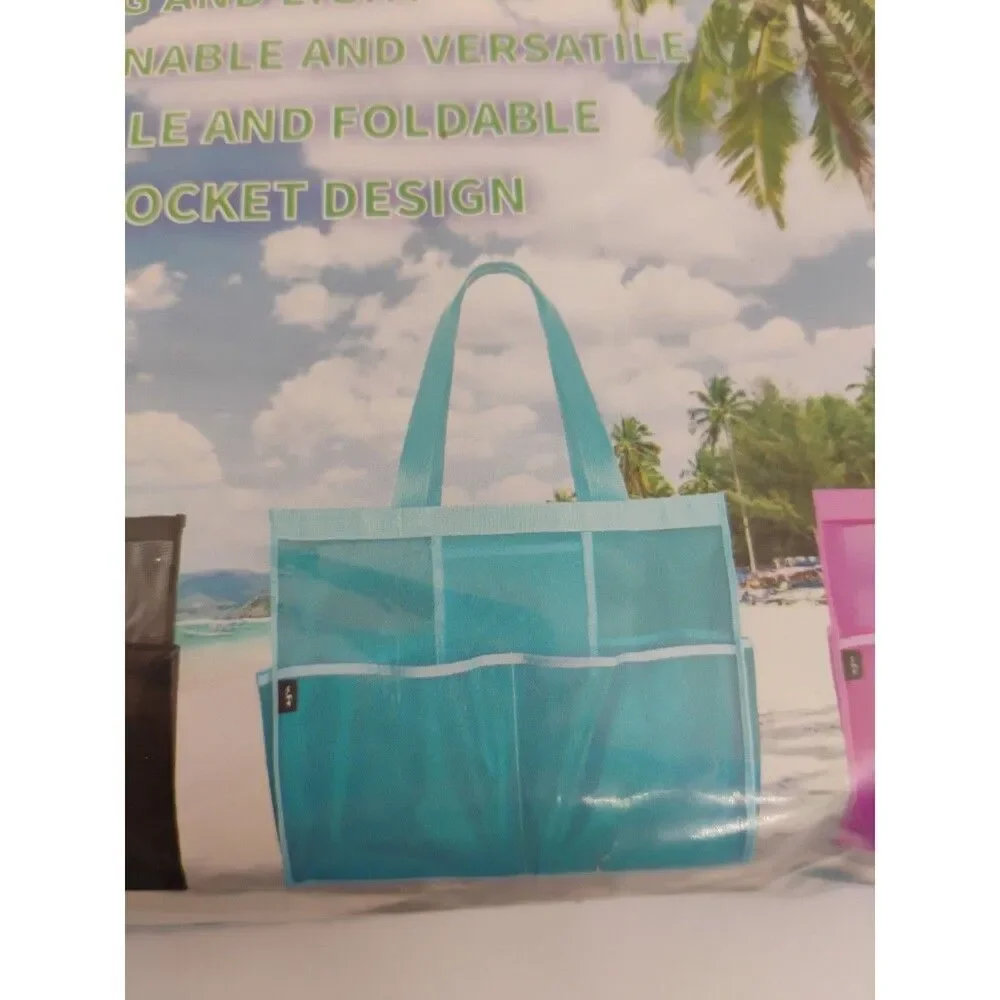 Mesh Beach Bag Large Tote Bag with 6 Pockets XL Storage Bag Lightweight Foldable
